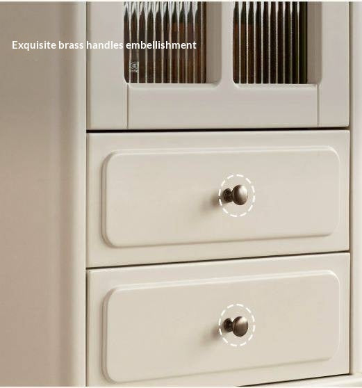 Solid RubberWood French Accent Cabinet with Round Arch Glass Doors and Turned Legs