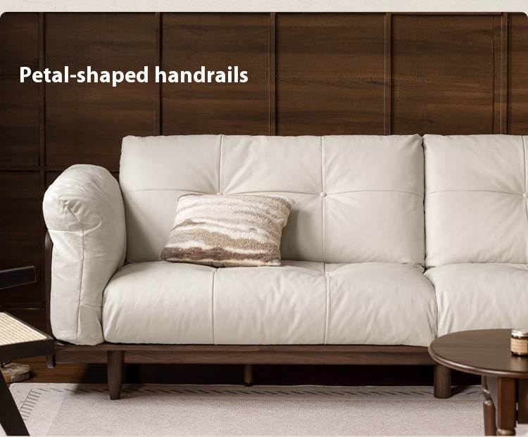 Black Walnut, Oak Solid Wood Genuine Leather Sofa Italian-Inspired