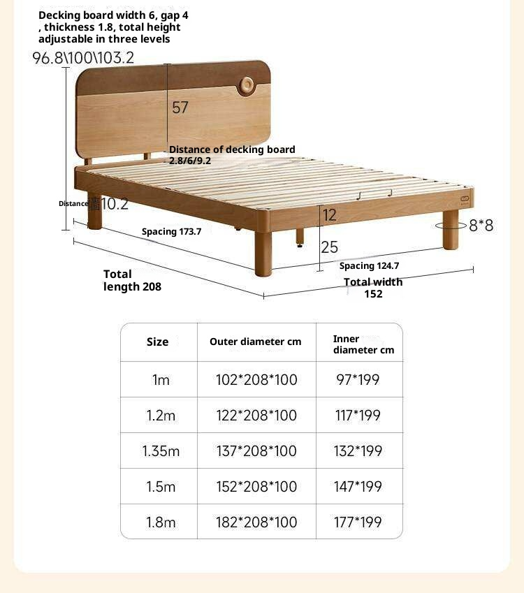 Beech Solid Wood Kids Montessori Platform Bed with Adjustable Headboard