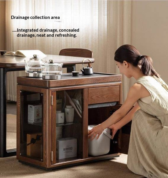Ash Solid Wood Mobile Tea Cabinet Kettle Integrated