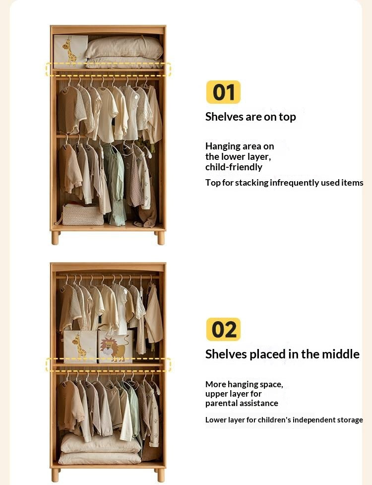 Beech Solid Wood Children's Curtain Wardrobe