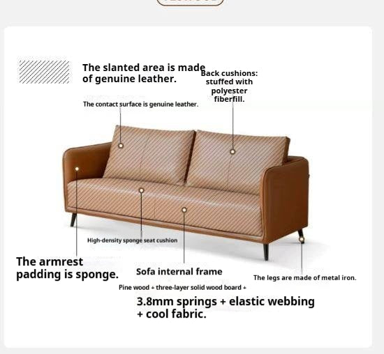 Genuine Leather Sofa, Italian Minimalist Design