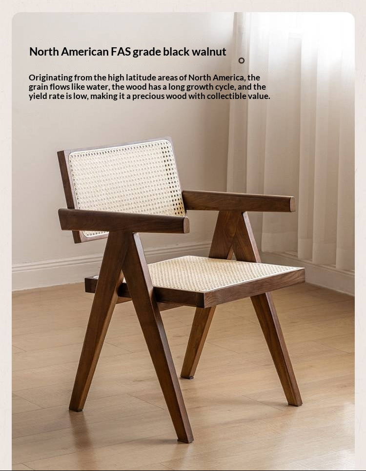 Black Walnut Solid Wood Wabi-Sabi Style Rattan Chair