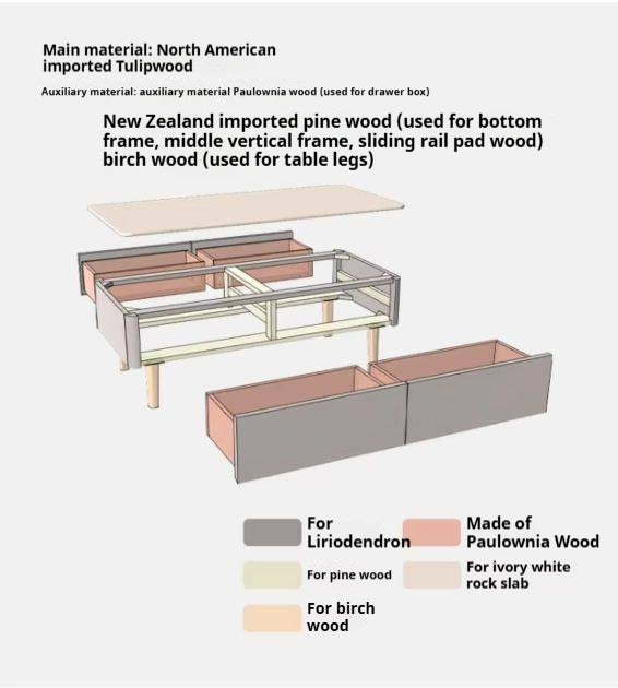 Tulipwood Solid Wood Light Luxury Style Rock Plate Coffee Table