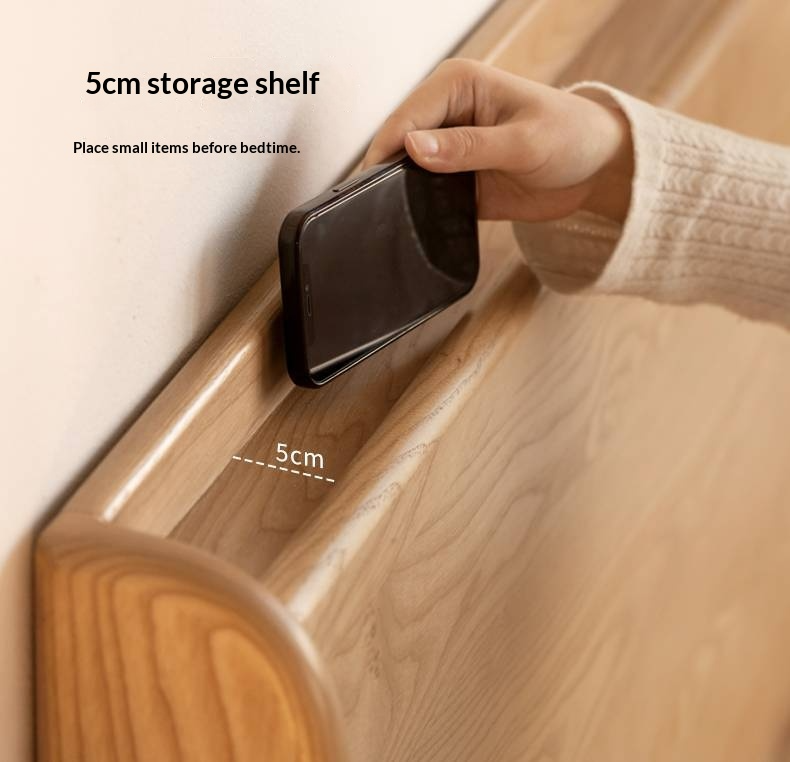 Ash Solid Wood High Backrest Large Bed