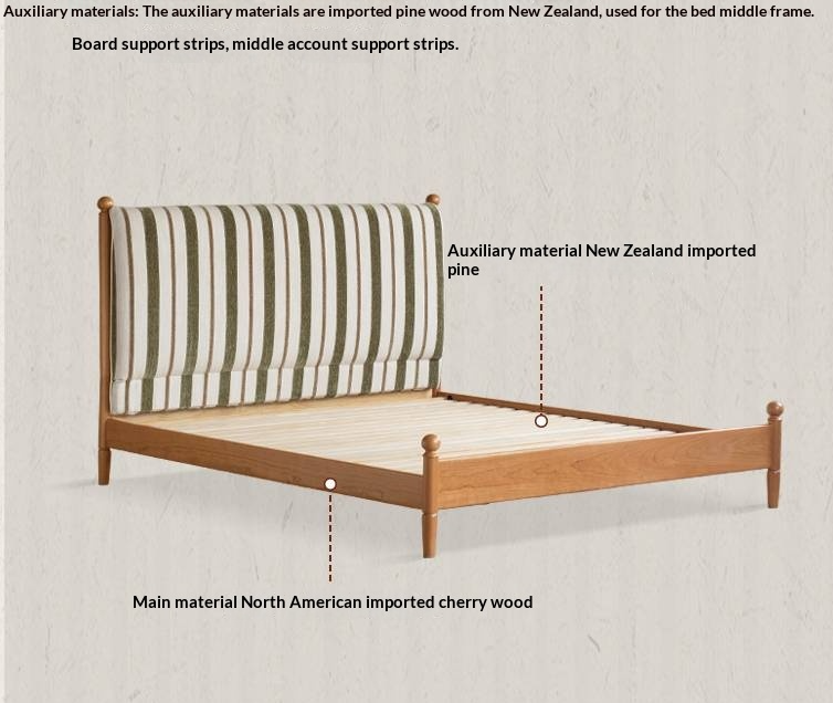 Cherry Solid Wood Fabric Upholstered Bed