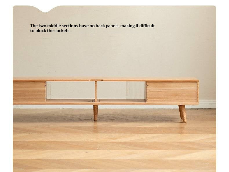 Solid RubberWood, Oak Solid Wood TV Stand Glass Sliding Door