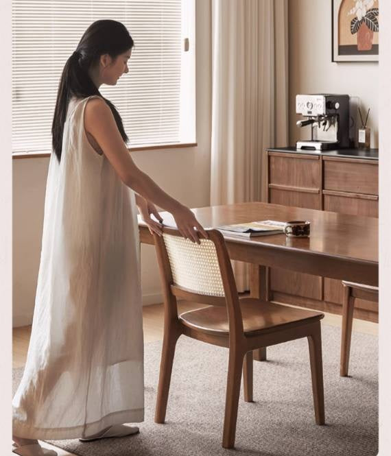 Set 4 pcs Black Walnut, Oak, Beech, Sandalwood Solid Wood Retro Rattan Chair