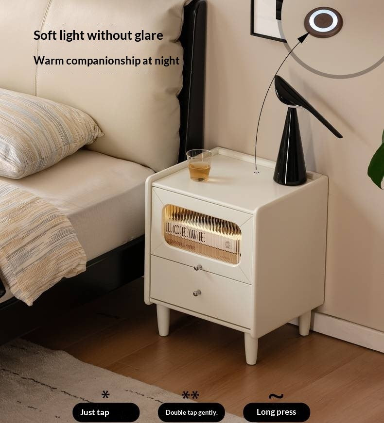 Solid Rubberwood Modern Cream Style Nightstand