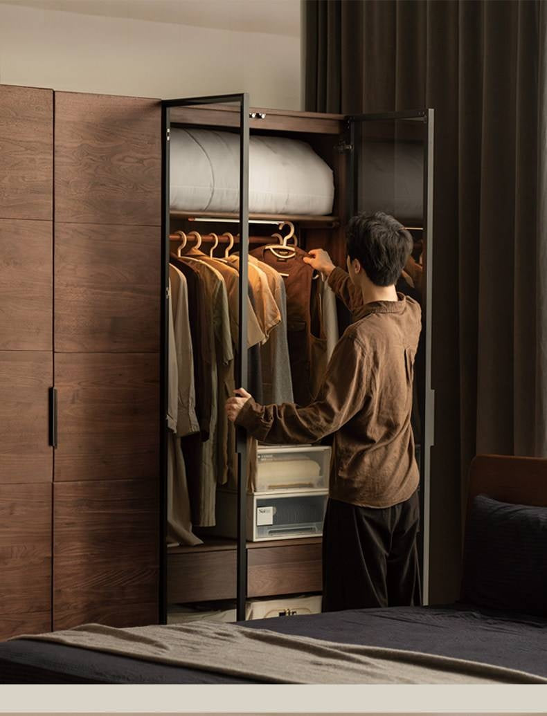 Black Walnut Solid Wood Wardrobe Combination Storage Cabinet