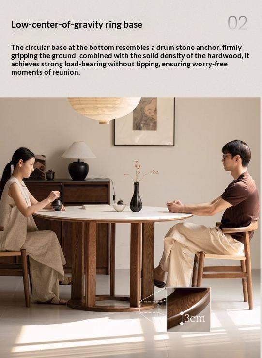 Ash Solid Wood Rock Plate Dining Table with Rotary Wheel