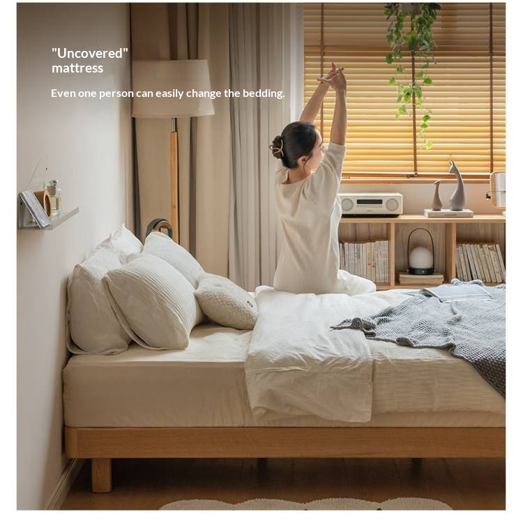 Oak Solid Wood Platform Bed, Headboard-Free Bed