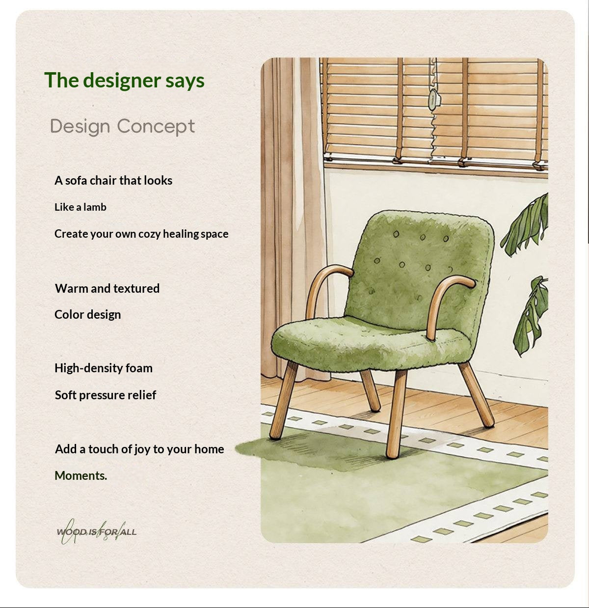 Beech Solid Wood Modern Soft Bouclé Accent Chair