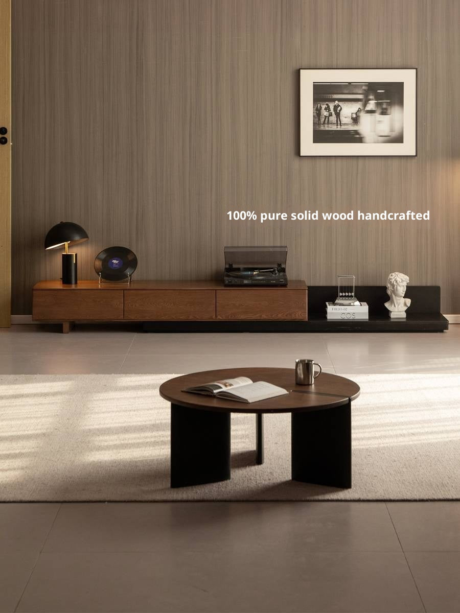 Oak, Solid Rubberwood Two-Drawer Coffee Table Walnut Color