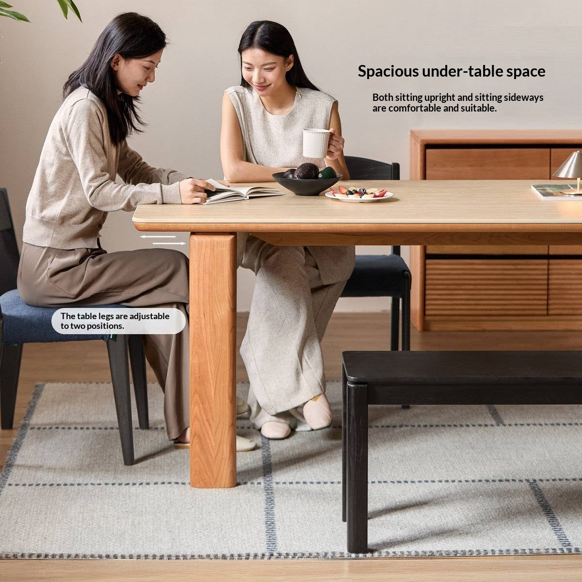 Cherry Solid Wood Vintage Style Slab Dining Table with Sintered Stone Top