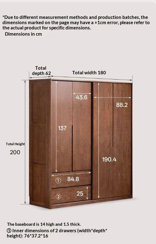 Oak Solid Wood Modern Style Wardrobe with Sliding Door