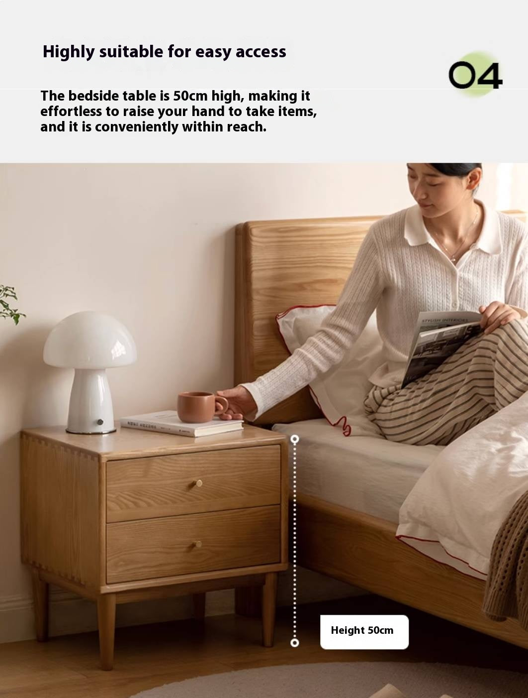 Ash, White Ash, Cherry Solid Wood Modern Style Nightstand