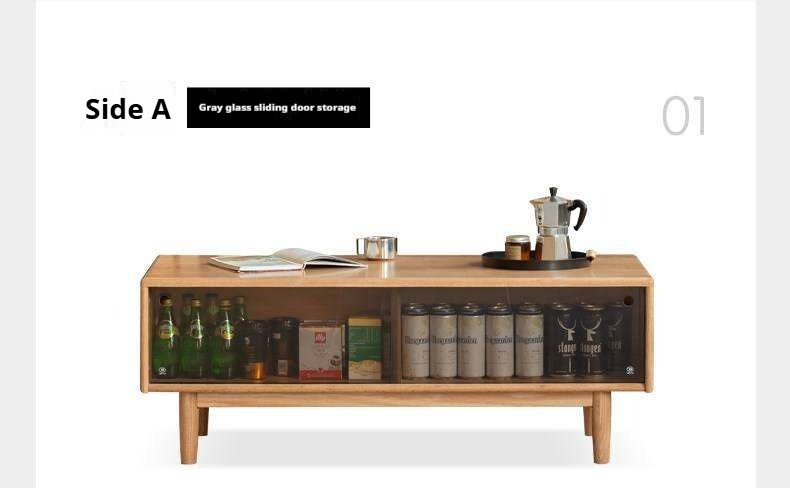 Oak Solid Wood Coffee Table with Integrated Drawer Storage