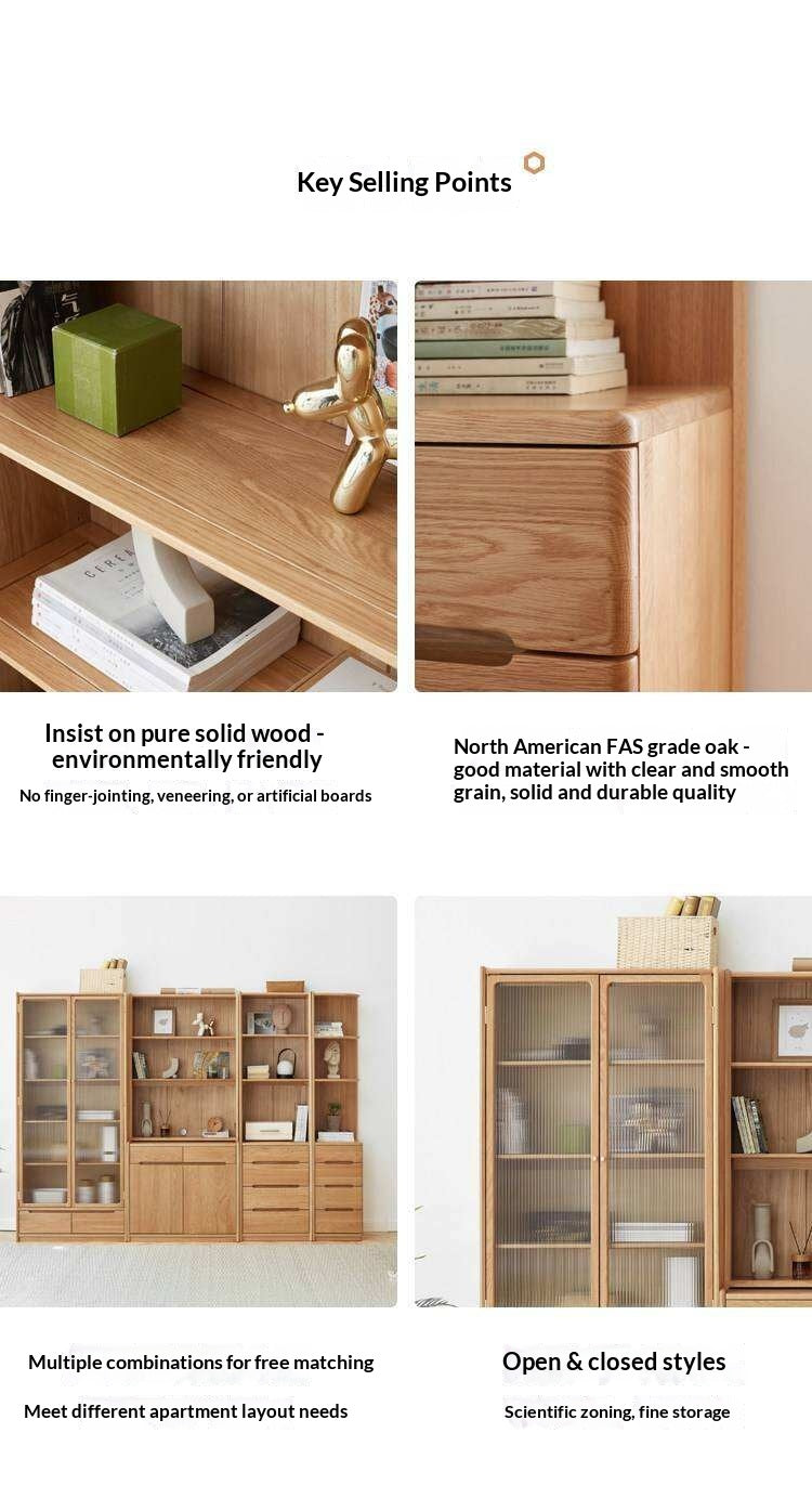 Oak Solid Wood Bookcase Free Combination Floor-to-ceiling Bookshelf