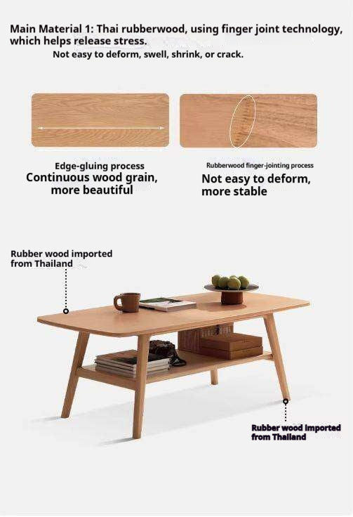 Solid RubberWood Coffee Table with Double Layer in Nordic Style