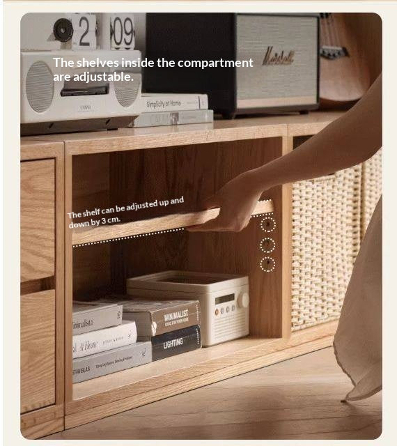 Ash Solid Wood Modern TV Cabinet with Freely Combineable Bookshelf and Storage