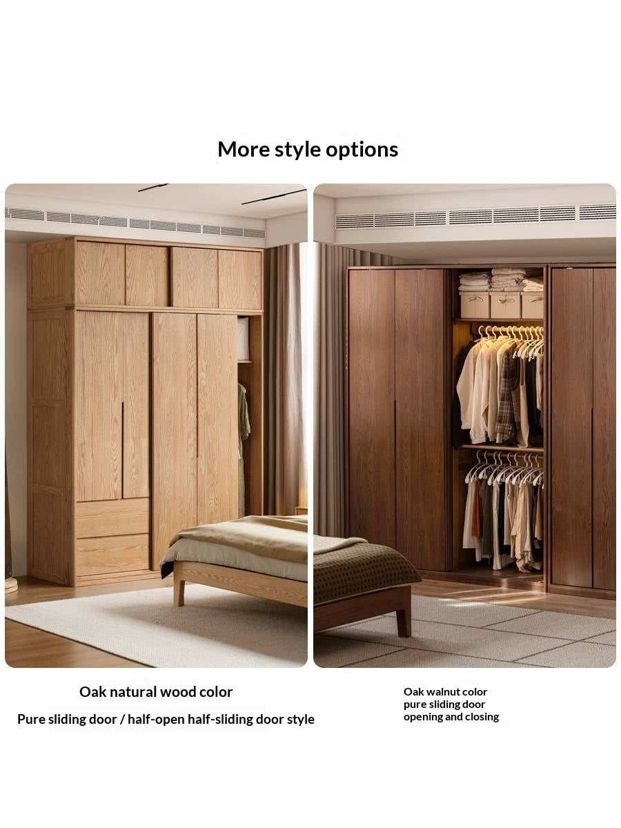 Oak Solid Wood Modern Style Wardrobe with Sliding Door.