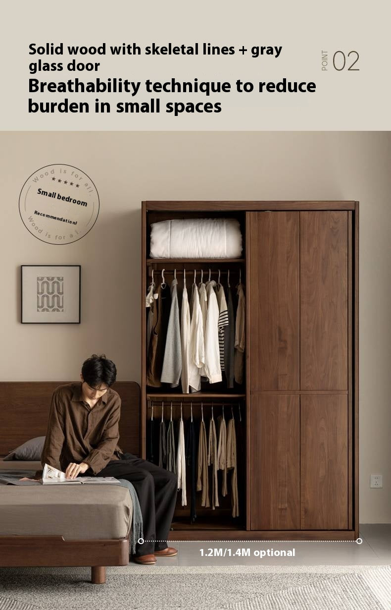 Black Walnut Solid Wood Italian Luxury Sliding Door Wardrobe