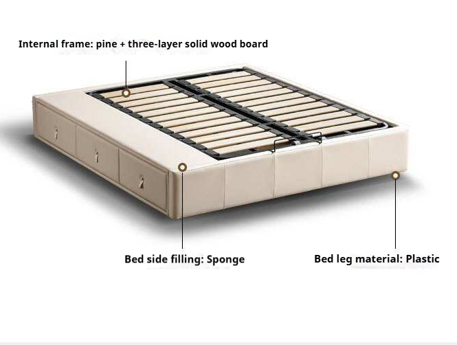 Upholstered Storage Platform Bed, Modern Minimalist White Eco Leather Tatami Bed with Box Storage