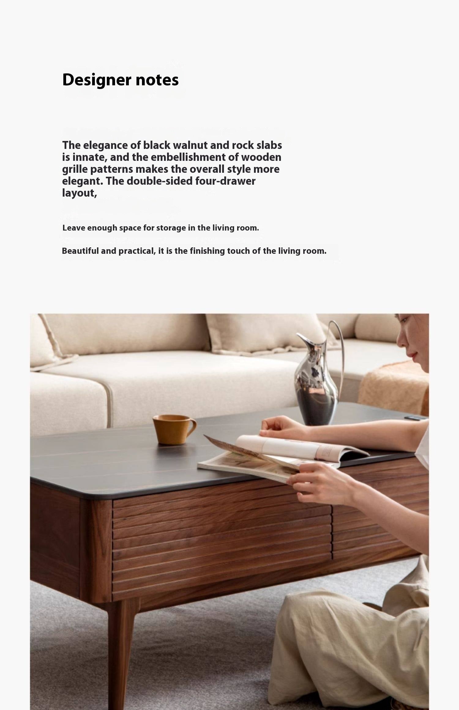 Sandalwood, Black Walnut Solid Wood Rock Plate Coffee Table