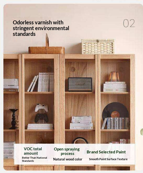 Oak Solid Wood Bookcase with Glass Doors, Large Oak Storage Cabinet for Living Room Display