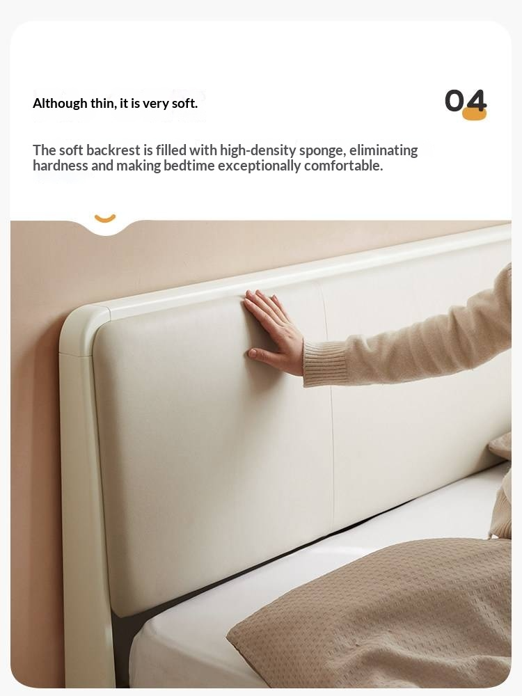 Pine Solid Wood Upholstered Bed — Modern Minimalist White Design, Light Luxury with Organic Leather