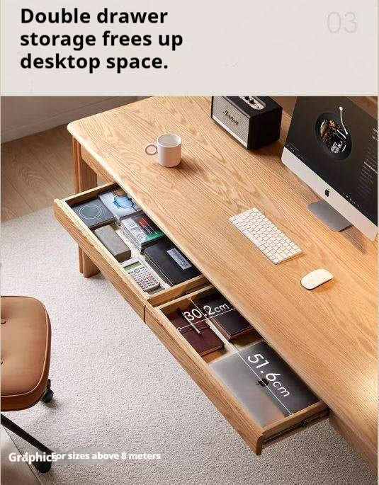 Oak, Ash Solid Wood Modern Minimalist Office Desk with Drawers