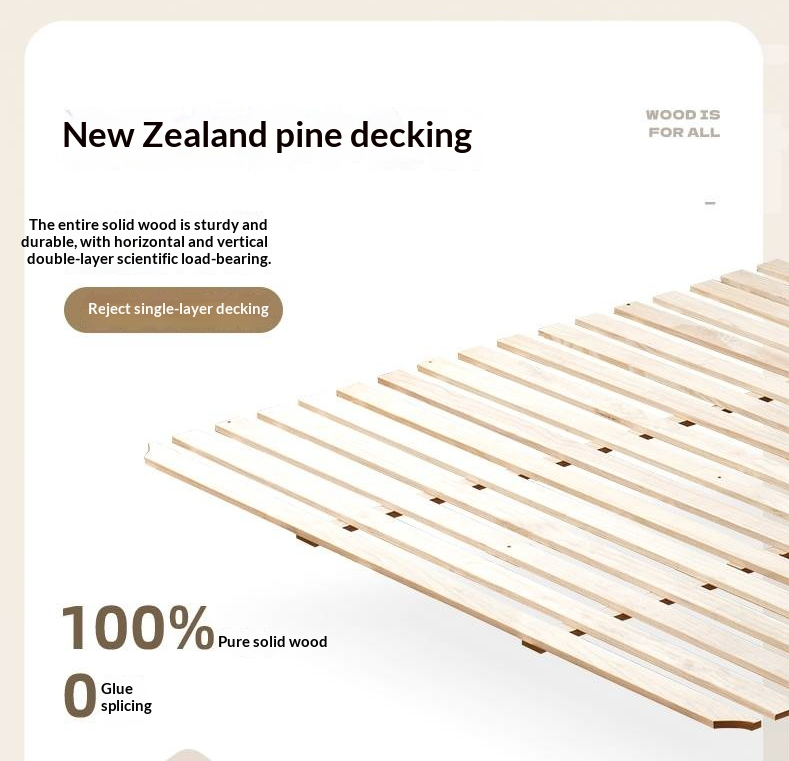 Oak Solid Wood Bed with Genuine Leather and Light Upholstery