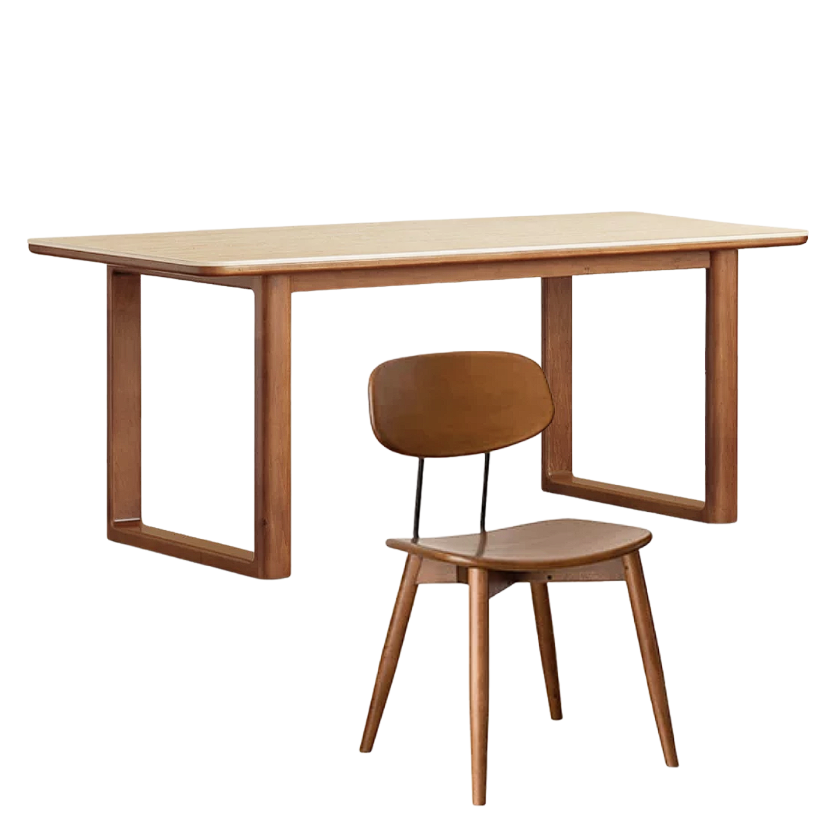 Tulipwood Solid Wood Mid-Century Dining Table with Rounded Square Legs