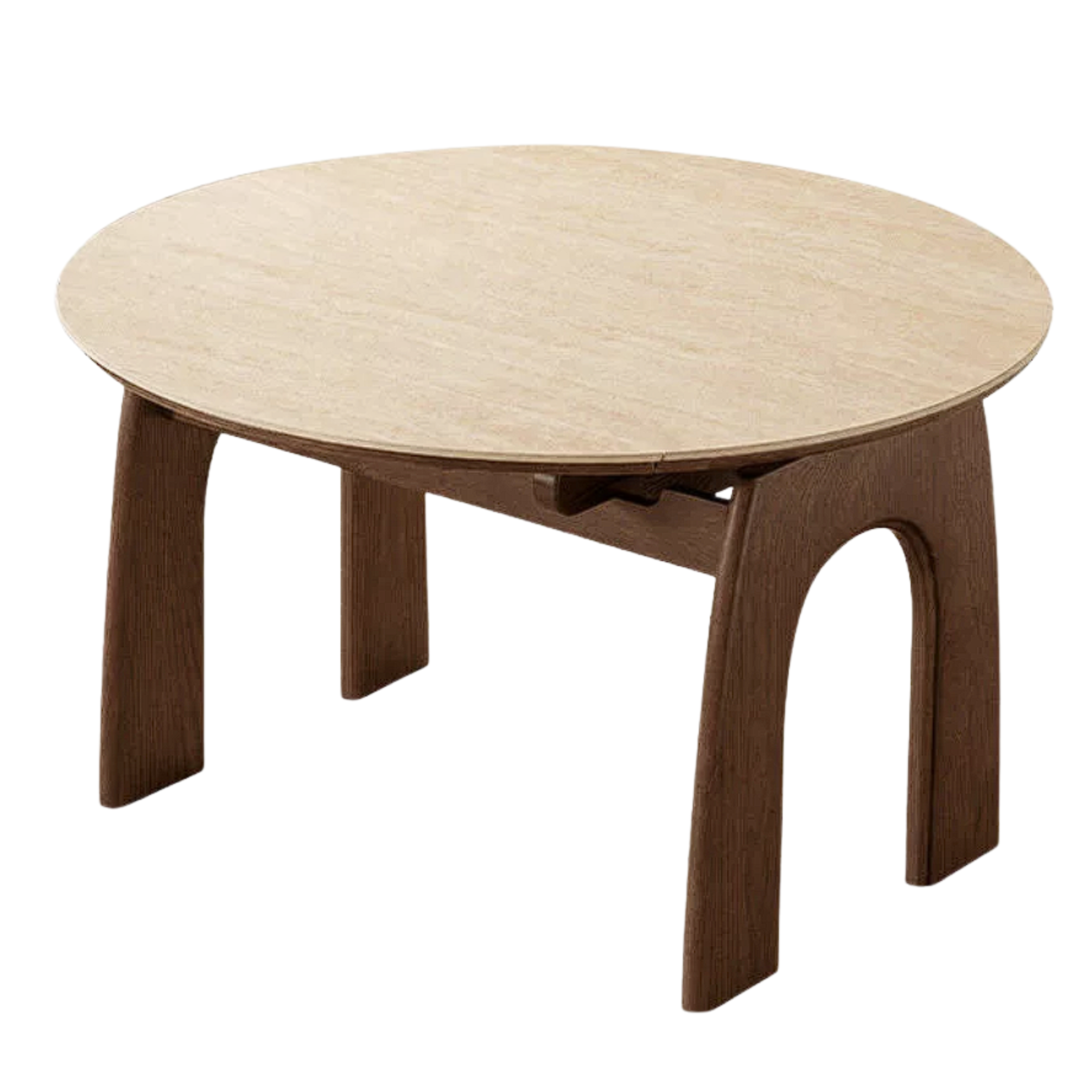 Black Walnut, Ash Solid Wood Extendable Round Dining Table with Curved Legs