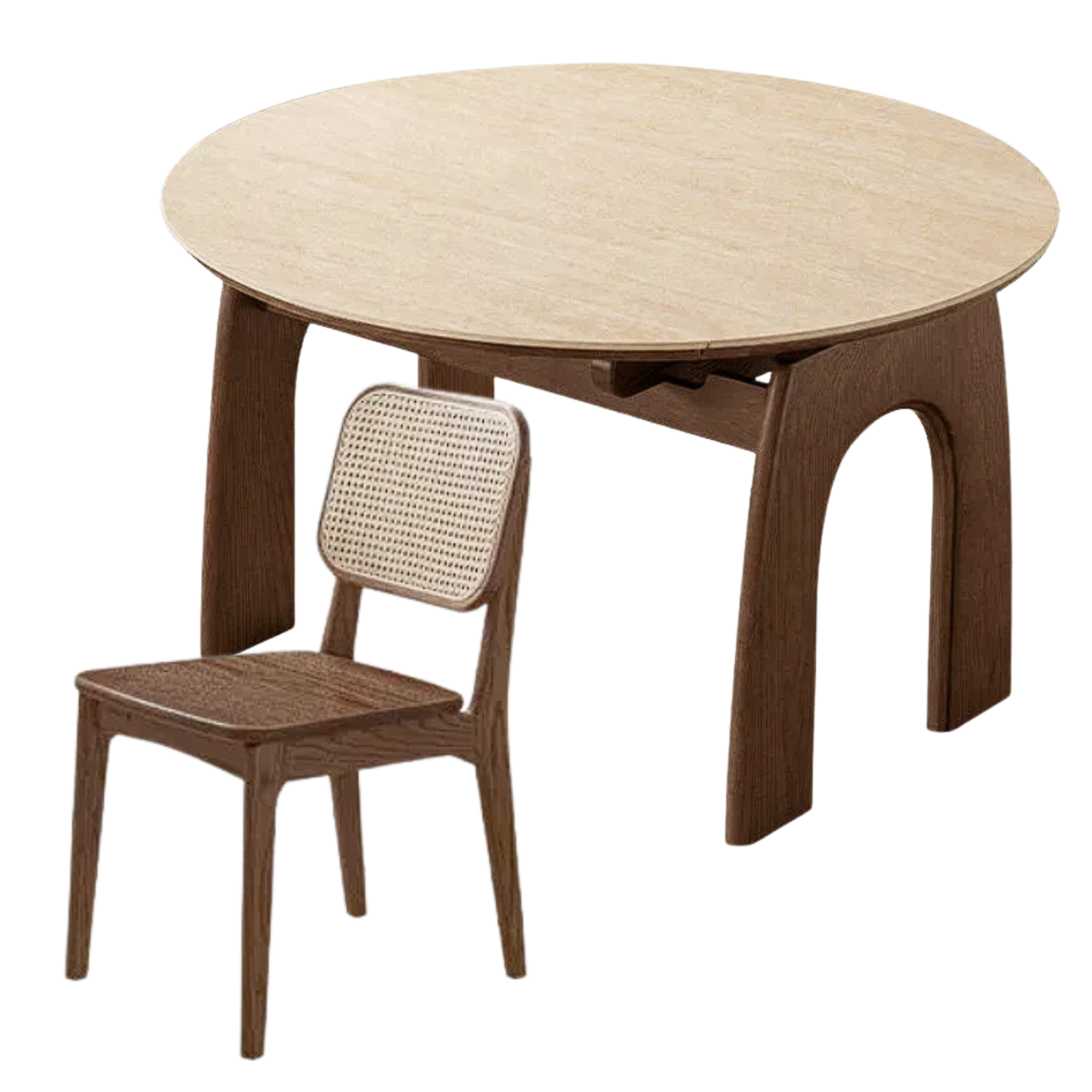 Black Walnut, Ash Solid Wood Extendable Round Dining Table with Curved Legs