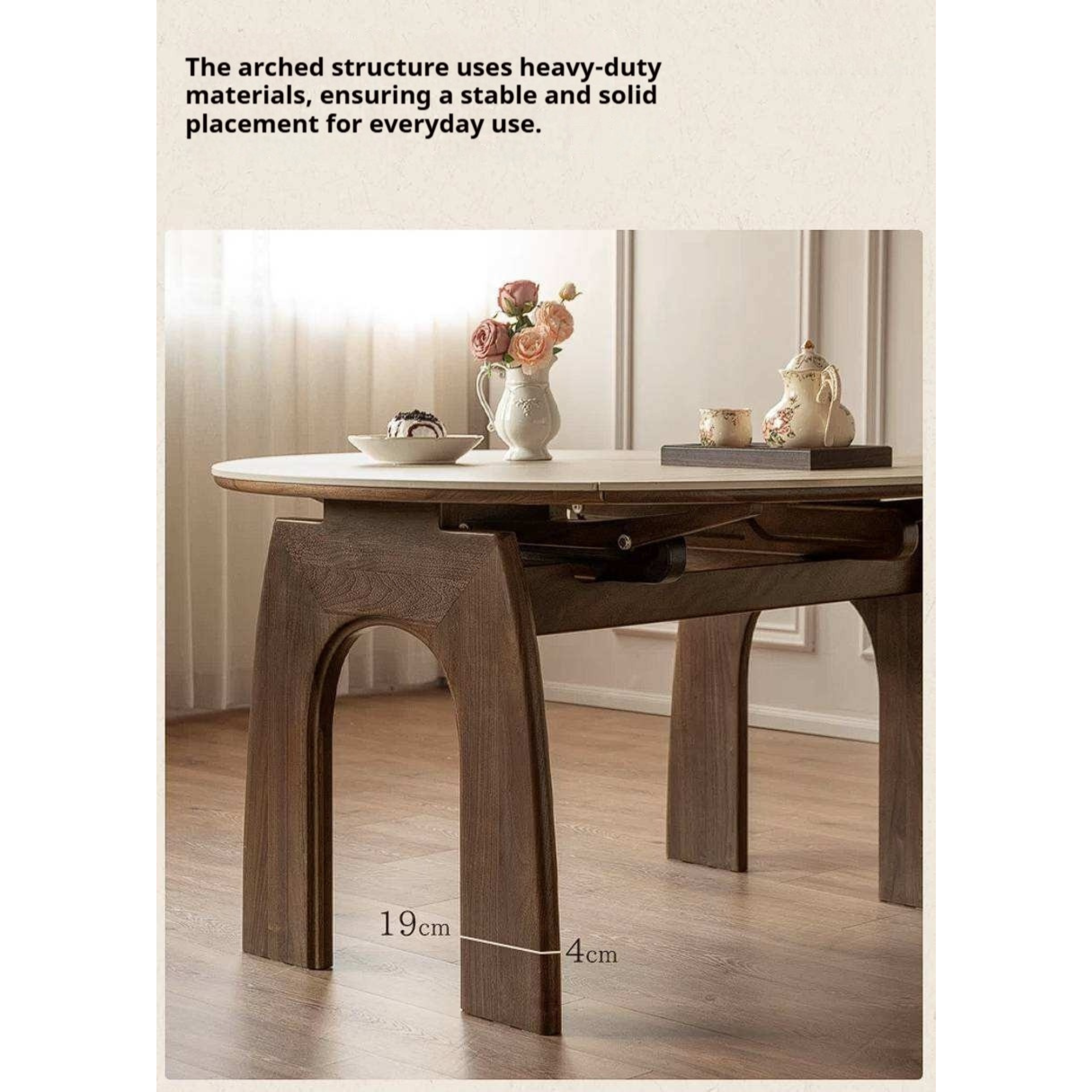 Black Walnut, Ash Solid Wood Extendable Round Dining Table with Curved Legs