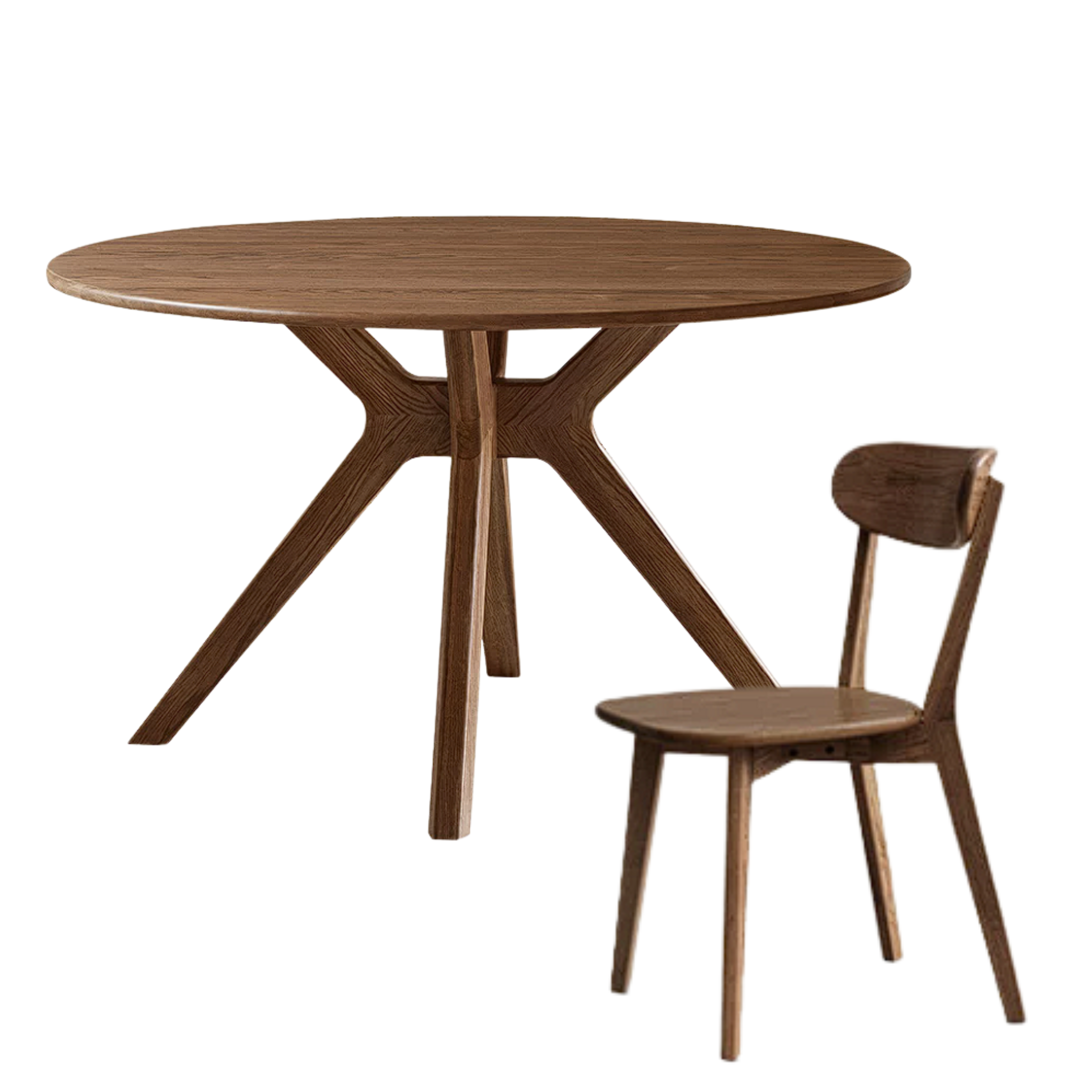 Oak Solid Wood Round Stone-Top Dining Table with Criss-Cross Splayed Wood Legs