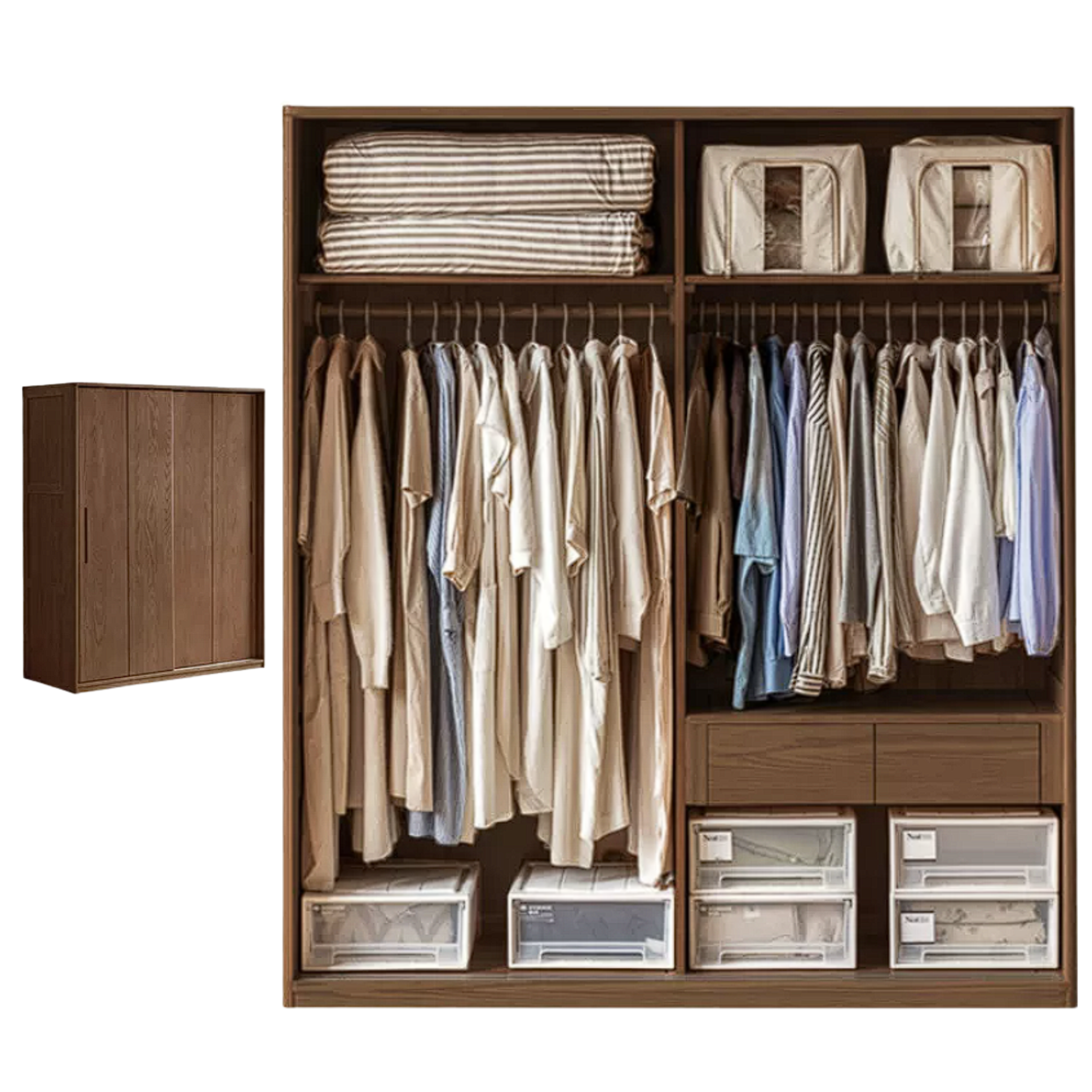 Ash Solid Wood Sliding Door Wardrobe