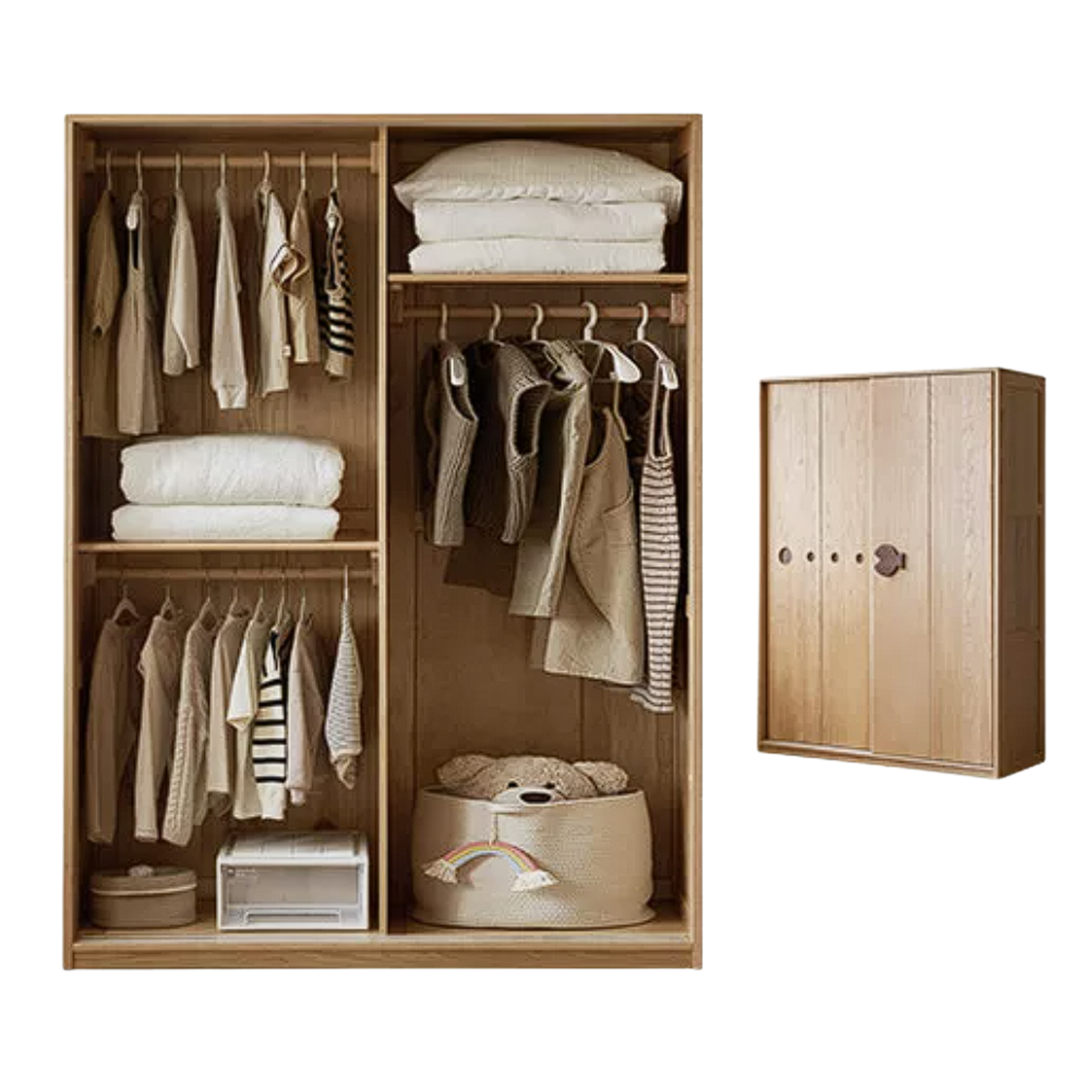Oak Solid Wood Kids Sliding Door Wardrobe