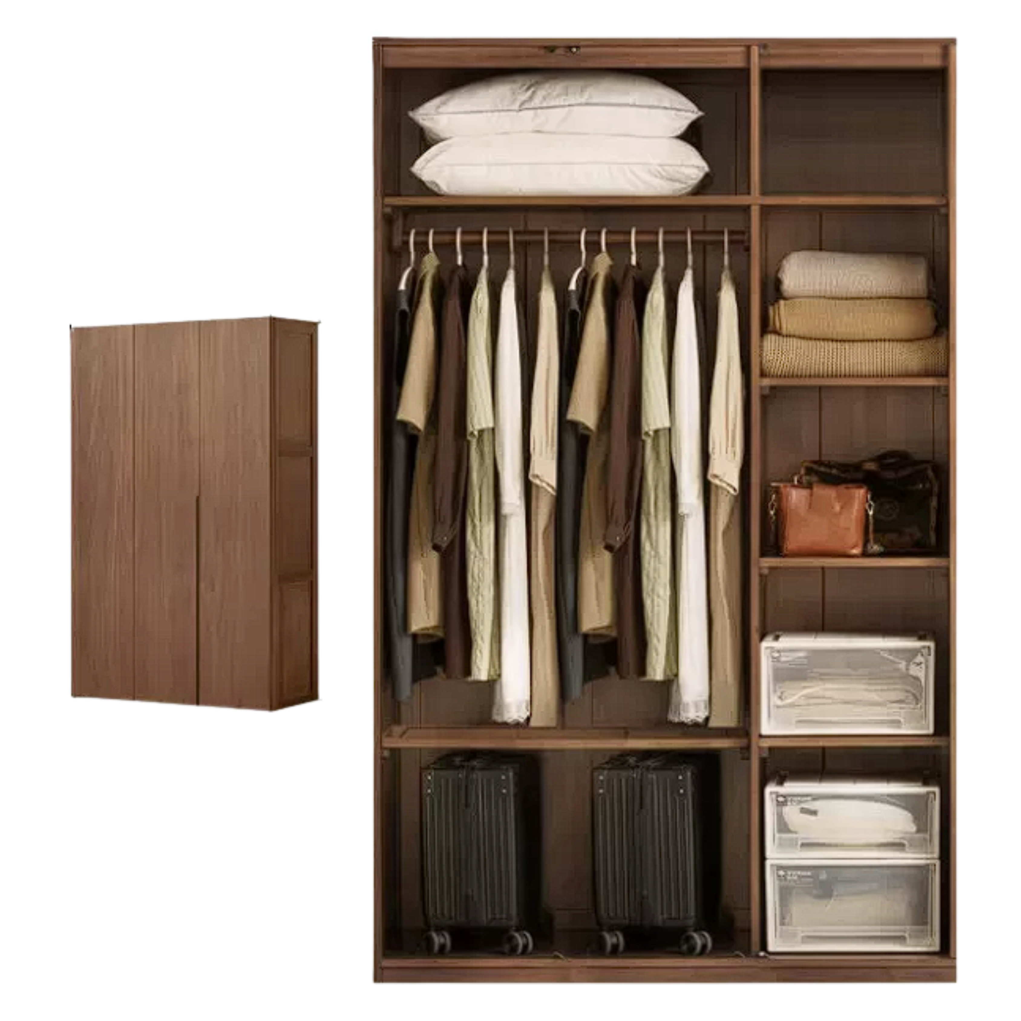 Black Walnut Solid Wood Wardrobe Double Door
