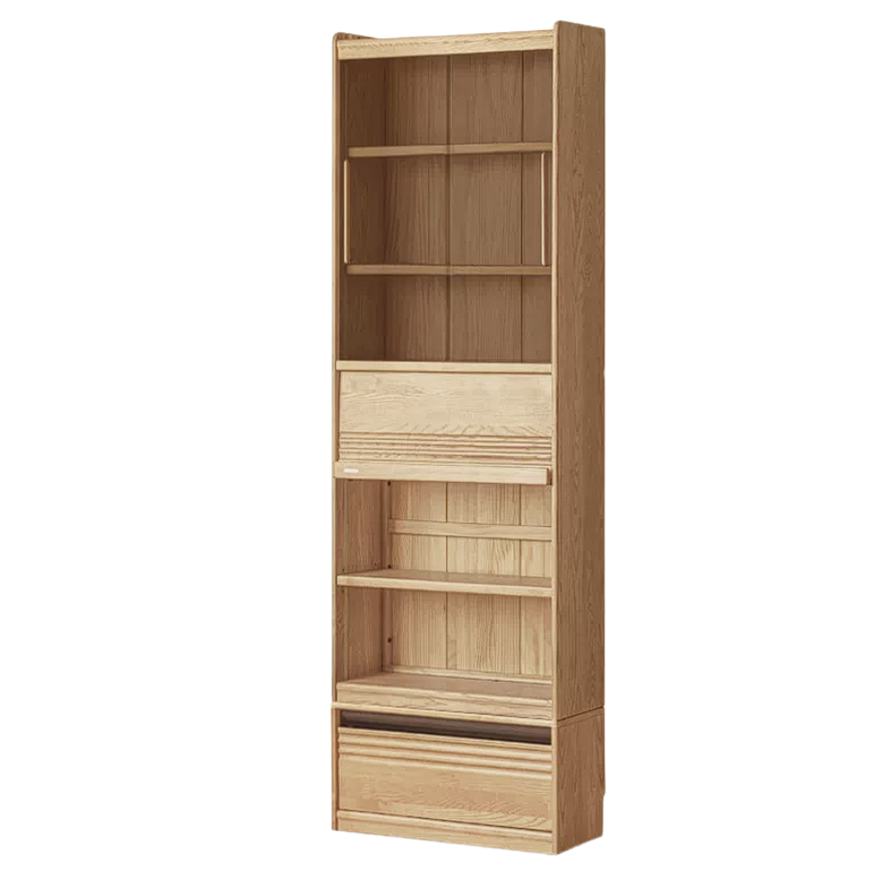 Oak Solid Wood Display Bookcase with Wall-Mounted Option and Storage Cabinet