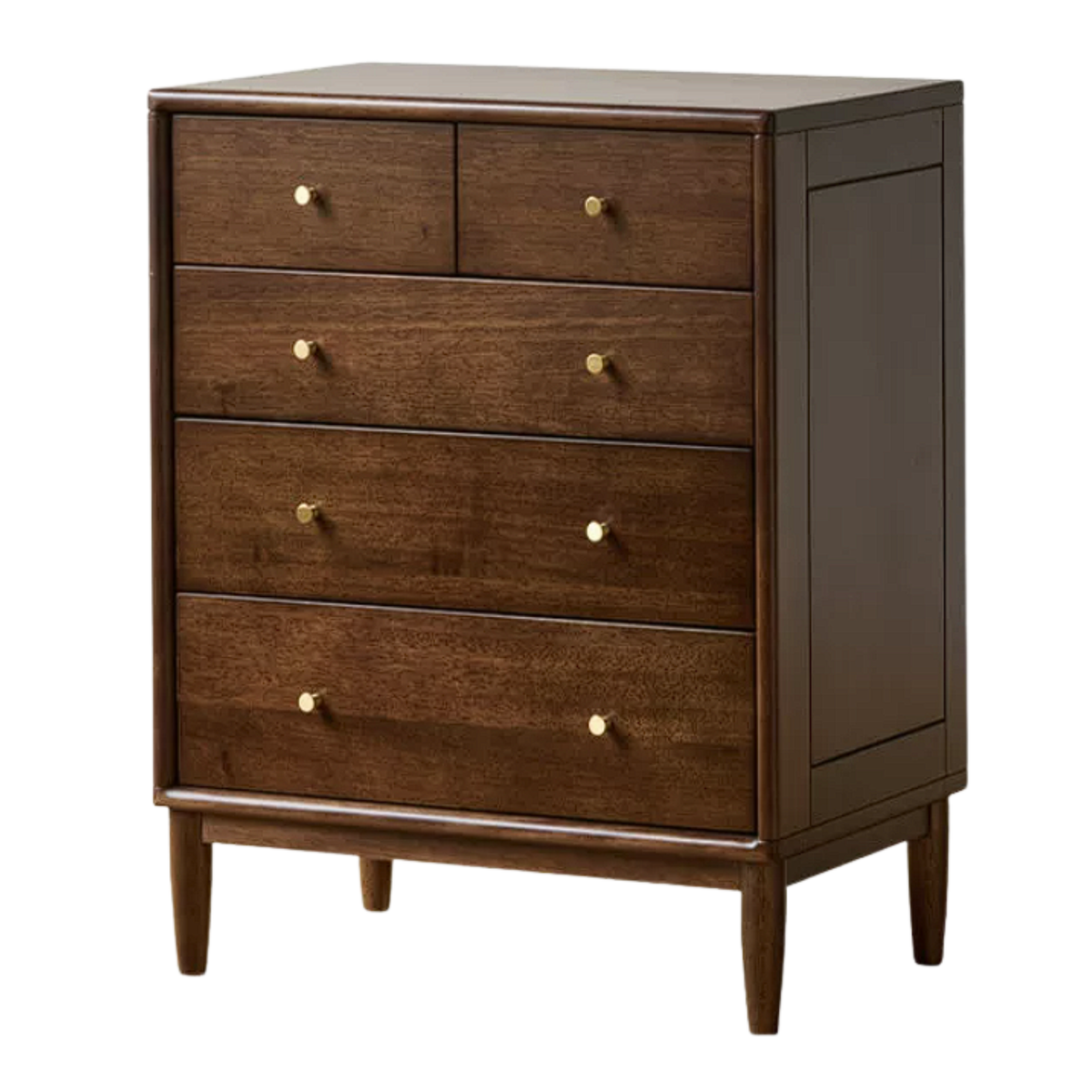 Black Walnut, Oak, Golden Pearwood Solid Wood Combination Dresser and Chest Set with Brass-Capped Tapered Legs