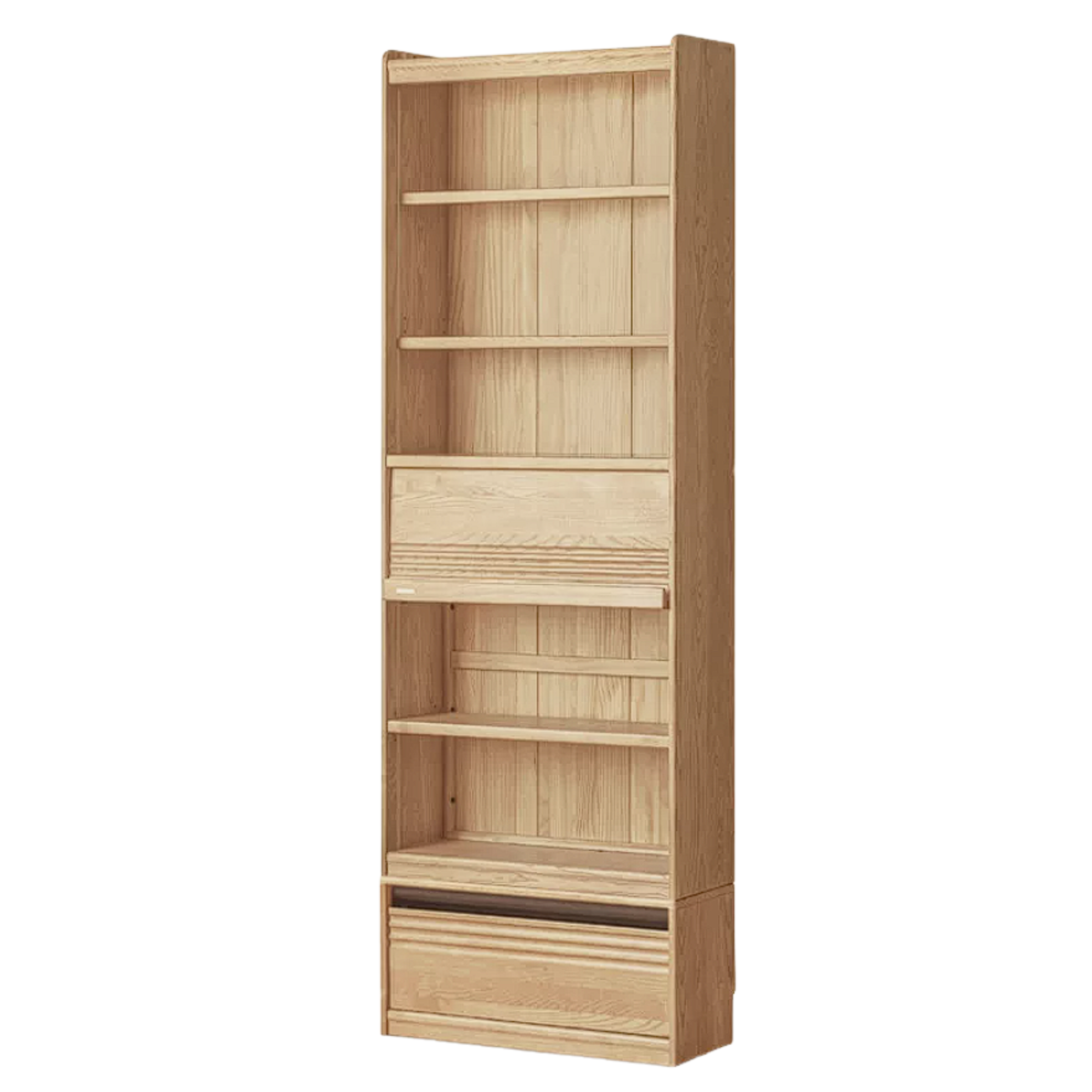 Oak Solid Wood Display Bookcase with Wall-Mounted Option and Storage Cabinet