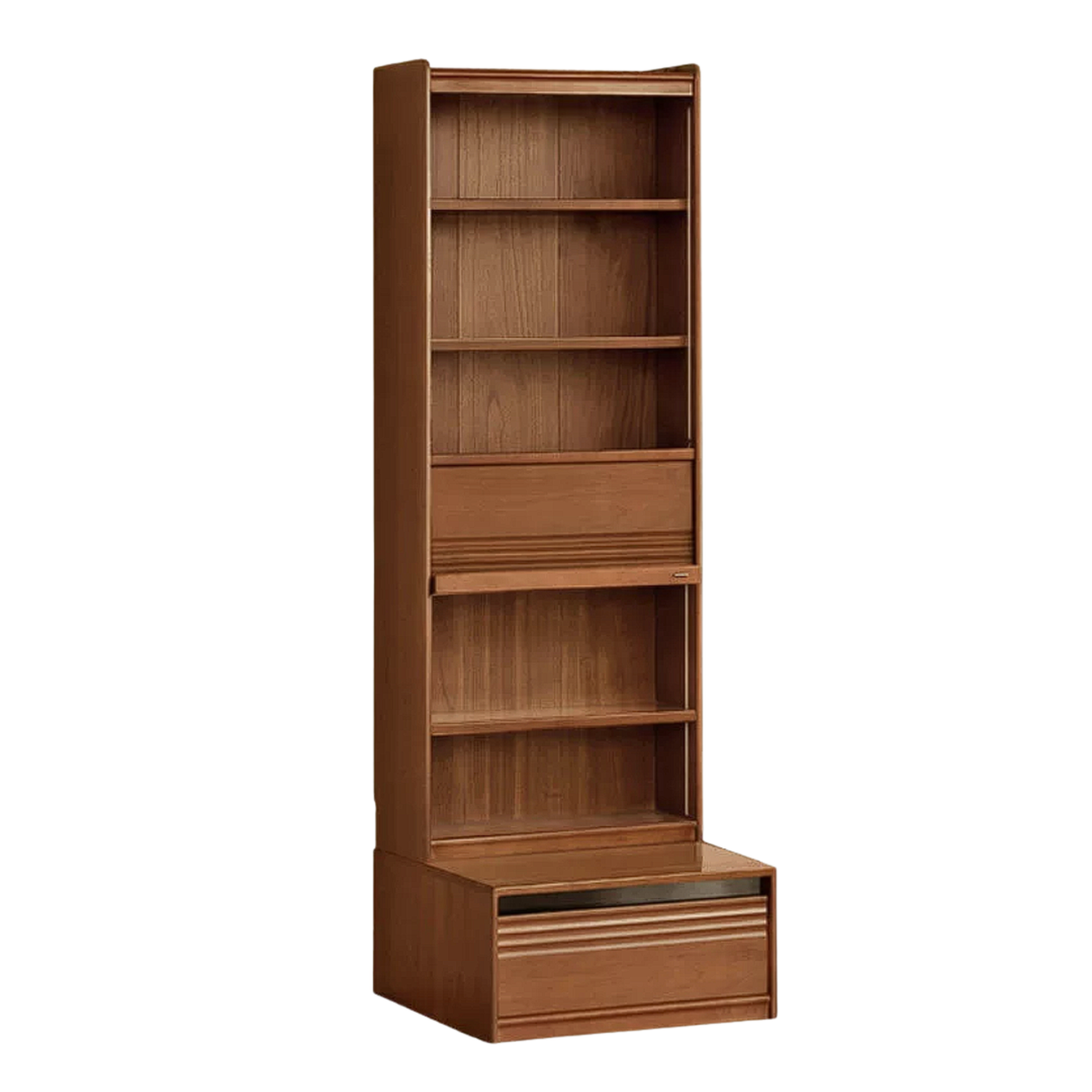 Tulipwood, Birch Solid Wood Floor-to-Ceiling Modular Bookcase with Sliding Glass Doors