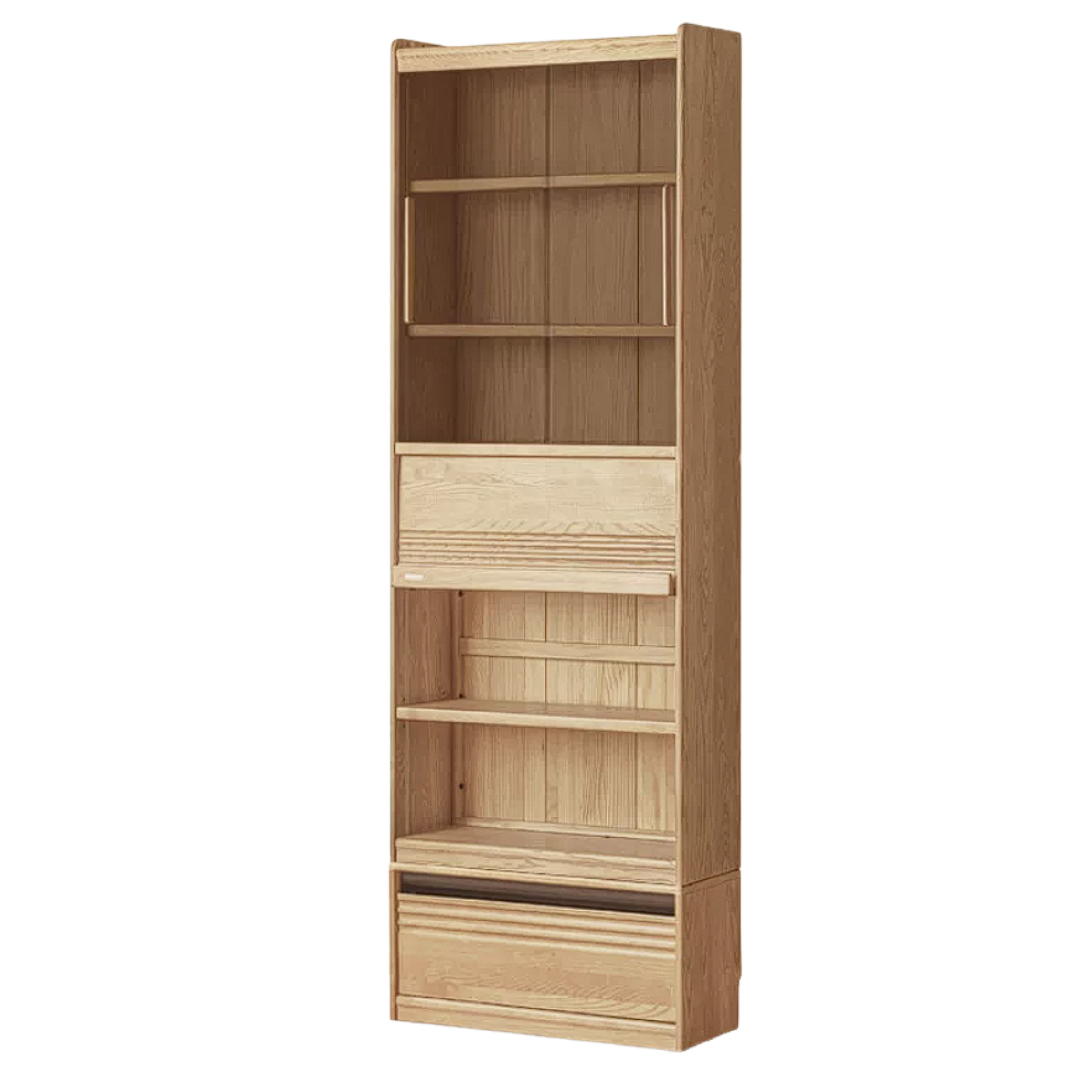 Oak Solid Wood Display Bookcase with Wall-Mounted Option and Storage Cabinet