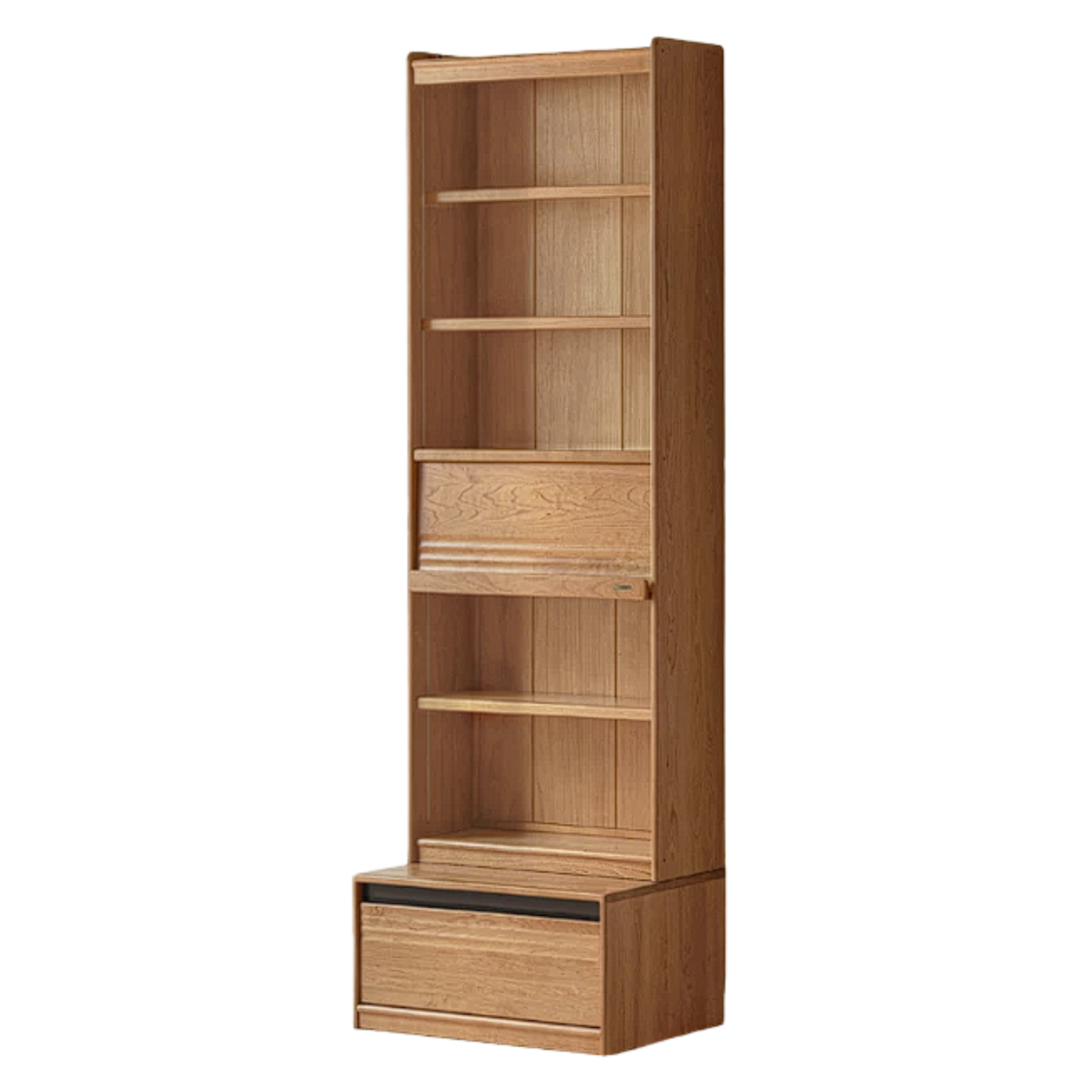 Cherry Solid Wood Bookcase with Wall Integration and Floor Storage Cabinet