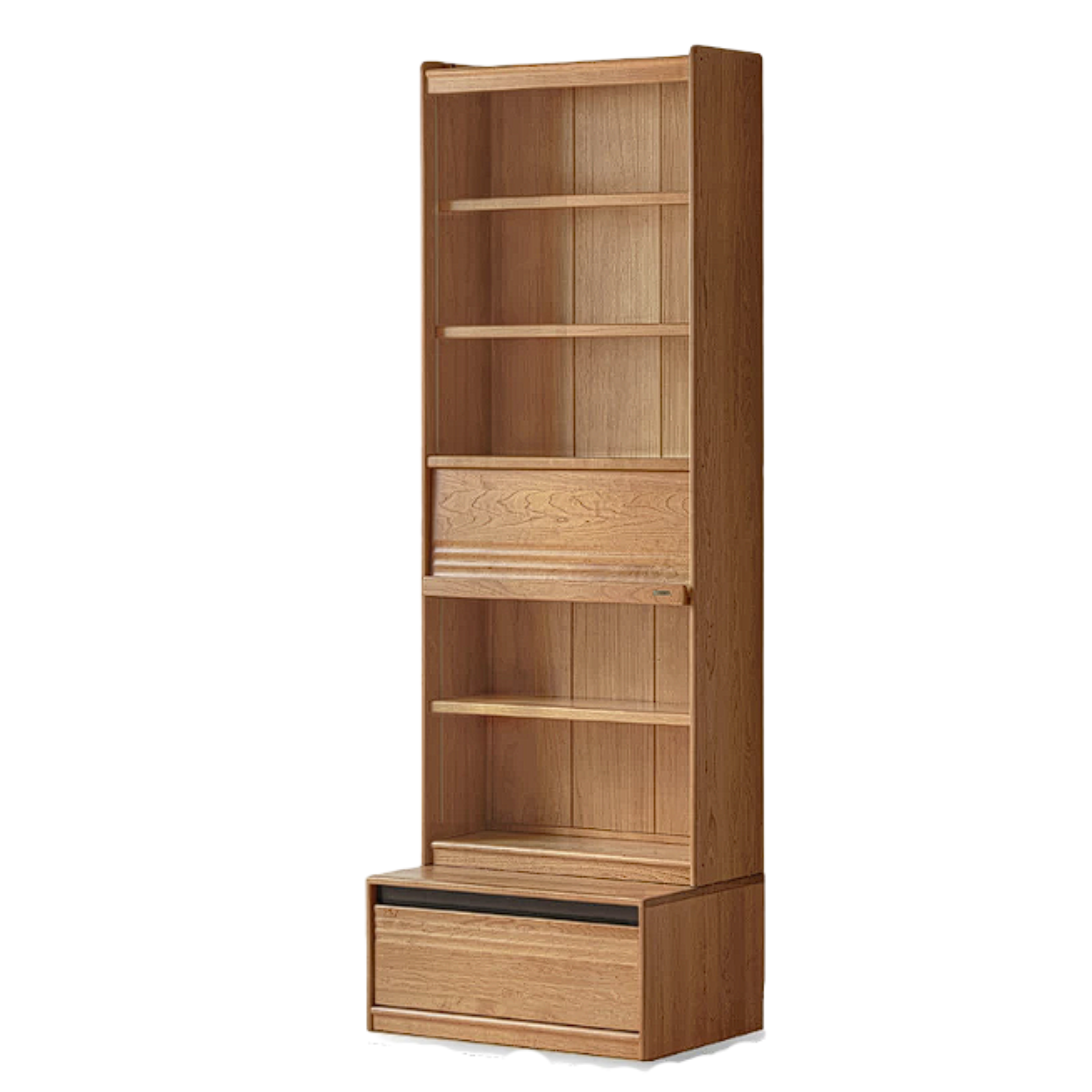 Cherry Solid Wood Bookcase with Wall Integration and Floor Storage Cabinet