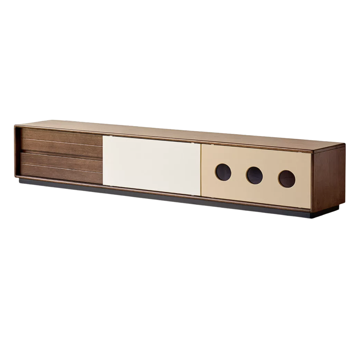 Golden Pearwood Solid Wood Mid-Century TV Stand and Corner Cabinet Set with Color-Block Circle Pulls