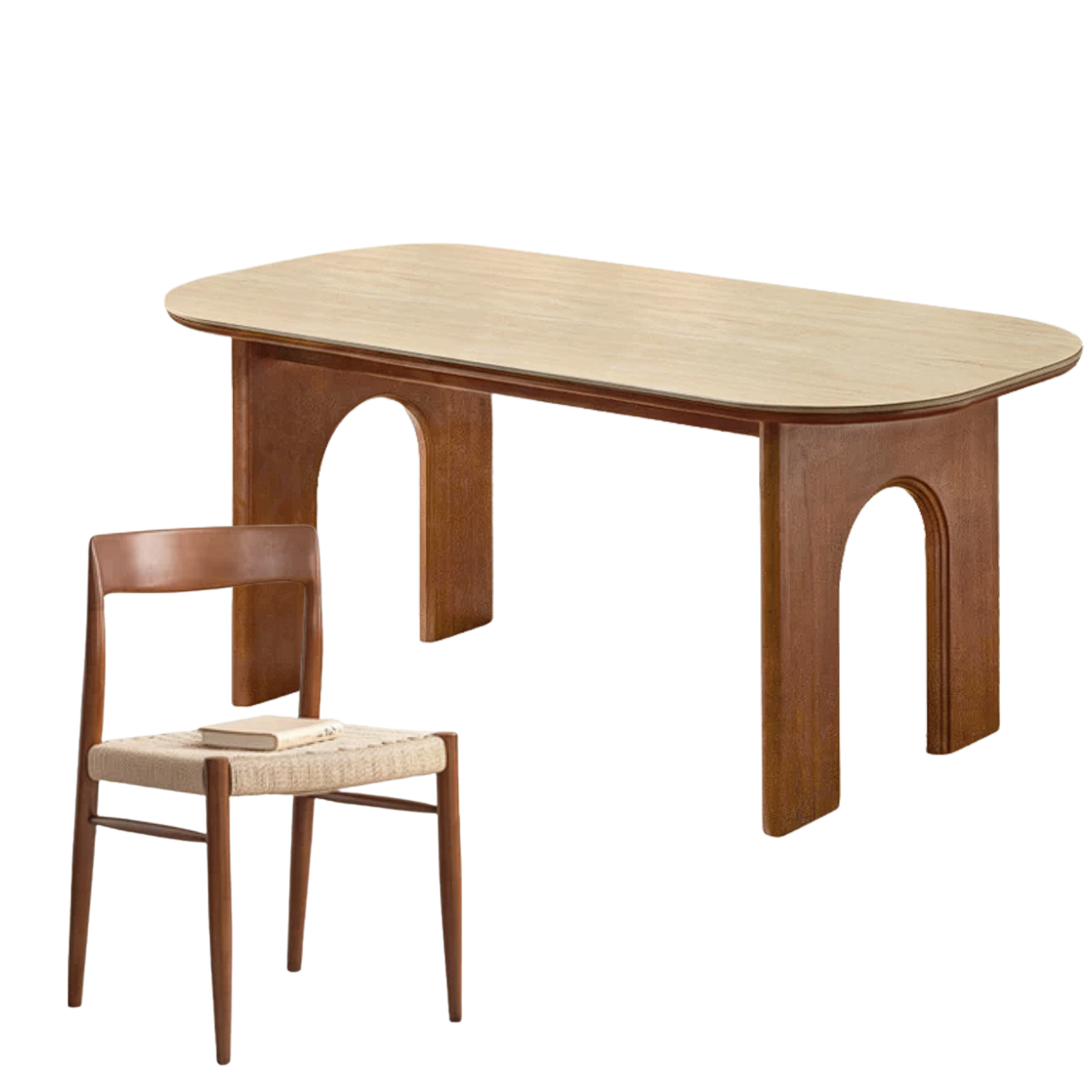 Poplar, Birch Solid Wood Oval Dining Table with Arch Legs